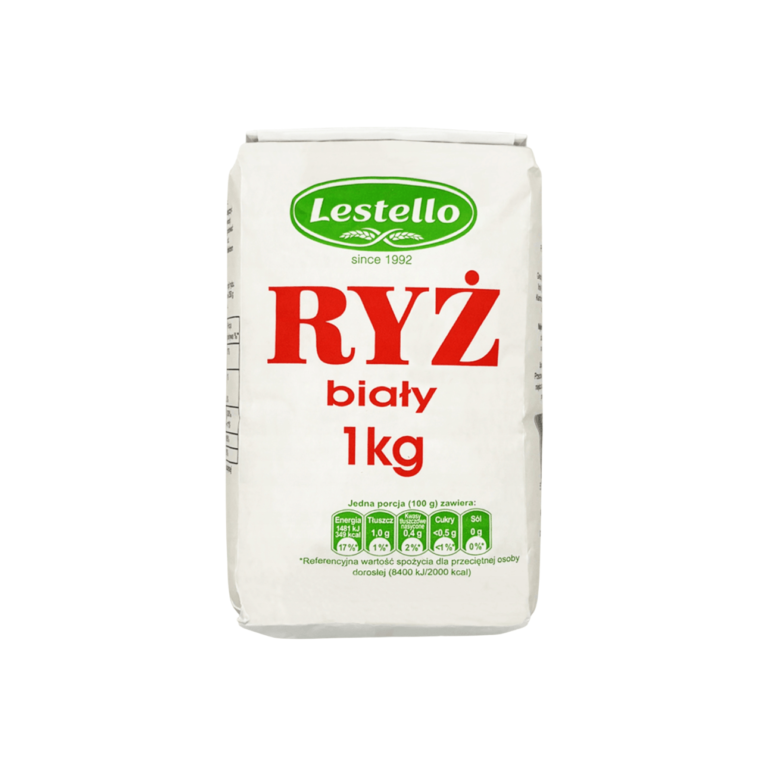 Ryż biały. Opakowanie o wadze 1kg.