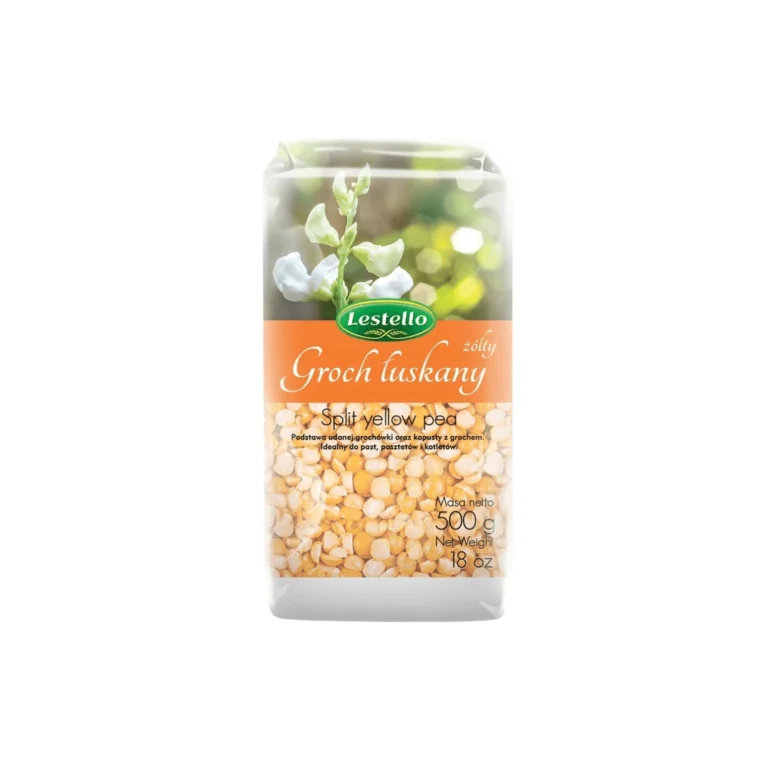 Groch łuskany żółty. Opakowanie o wadze 500g.