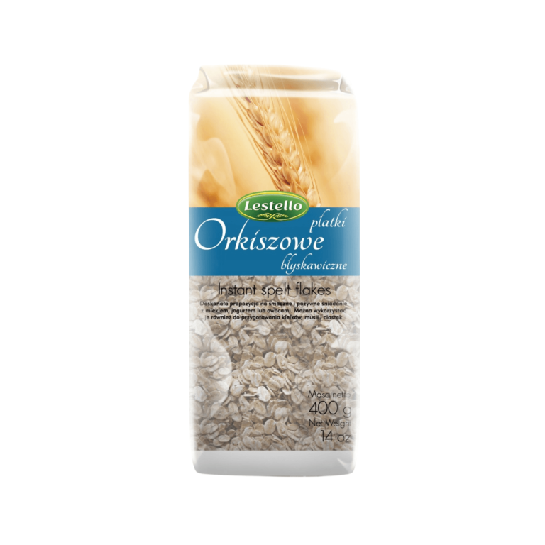 Płatki orkiszowe błyskawiczne. Opakowanie o wadze 400g.