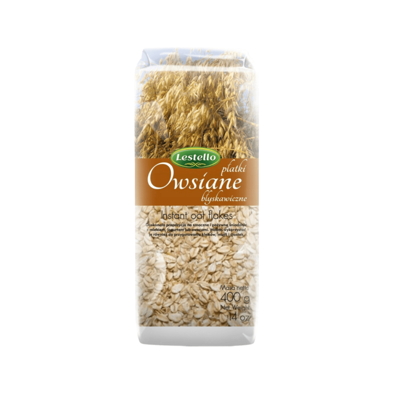 Płatki owsiane błyskawiczne. Opakowanie o wadze 400g.