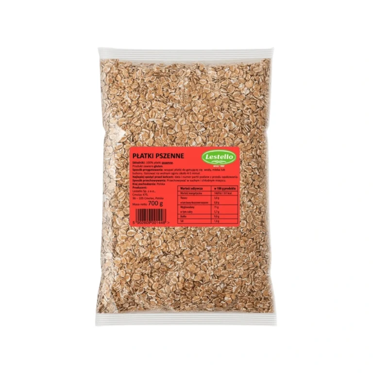 Płatki pszenne błyskawiczne. Opakowanie o wadze 700g.