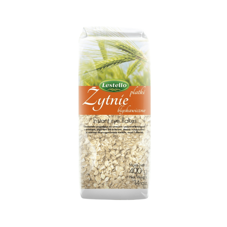 Płatki żytnie błyskawiczne. Opakowanie o wadze 400g.