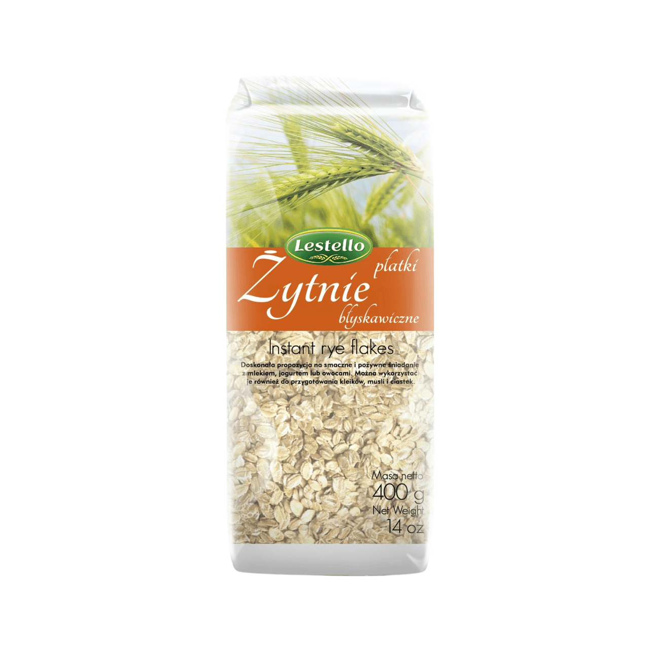 Płatki żytnie błyskawiczne. Opakowanie o wadze 400g.