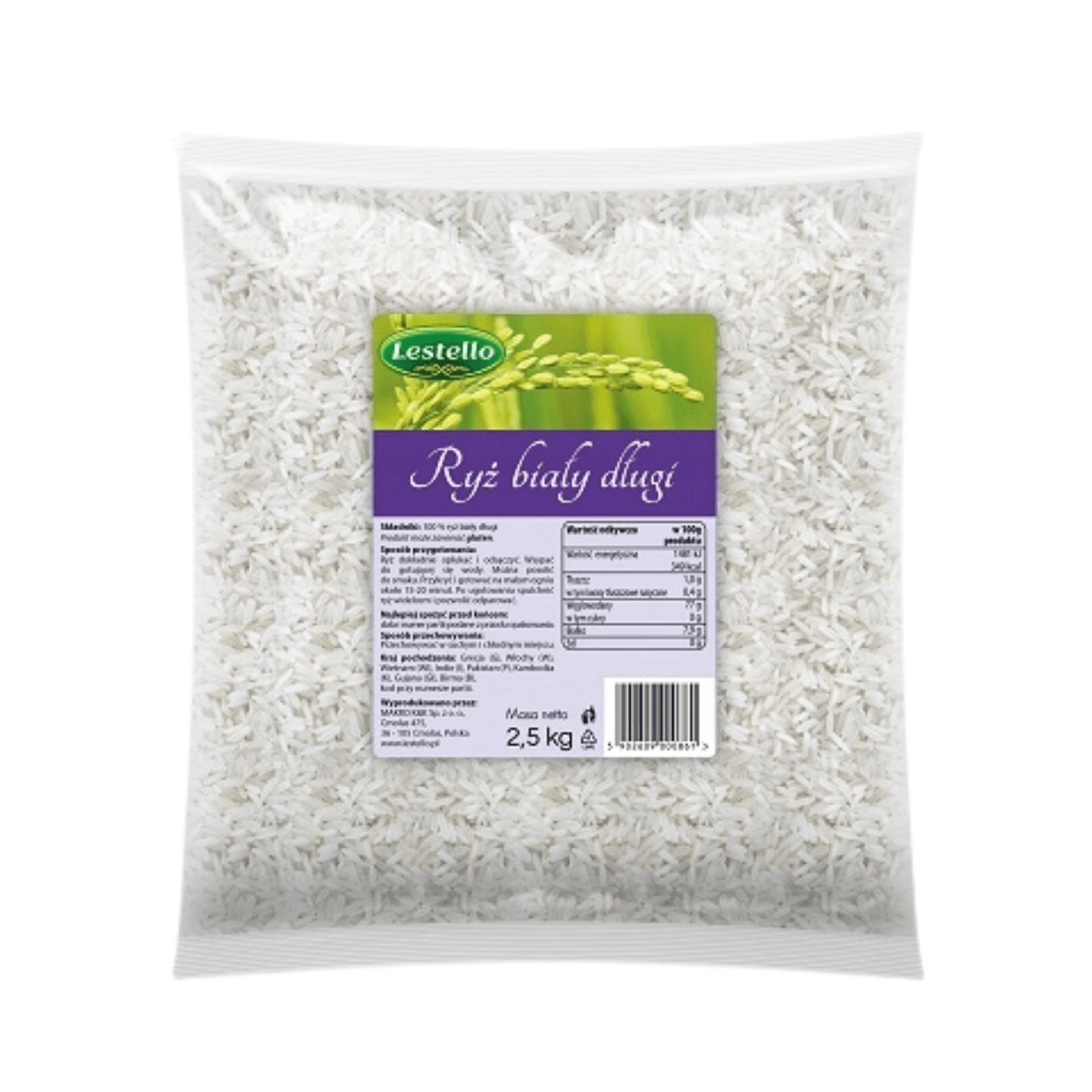 Ryż biały długi. Opakowanie o wadze 2,5kg.
