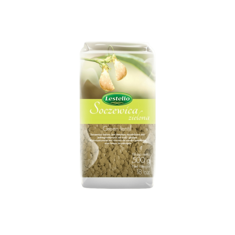 Soczewica zielona. Opakowanie o wadze 500g.